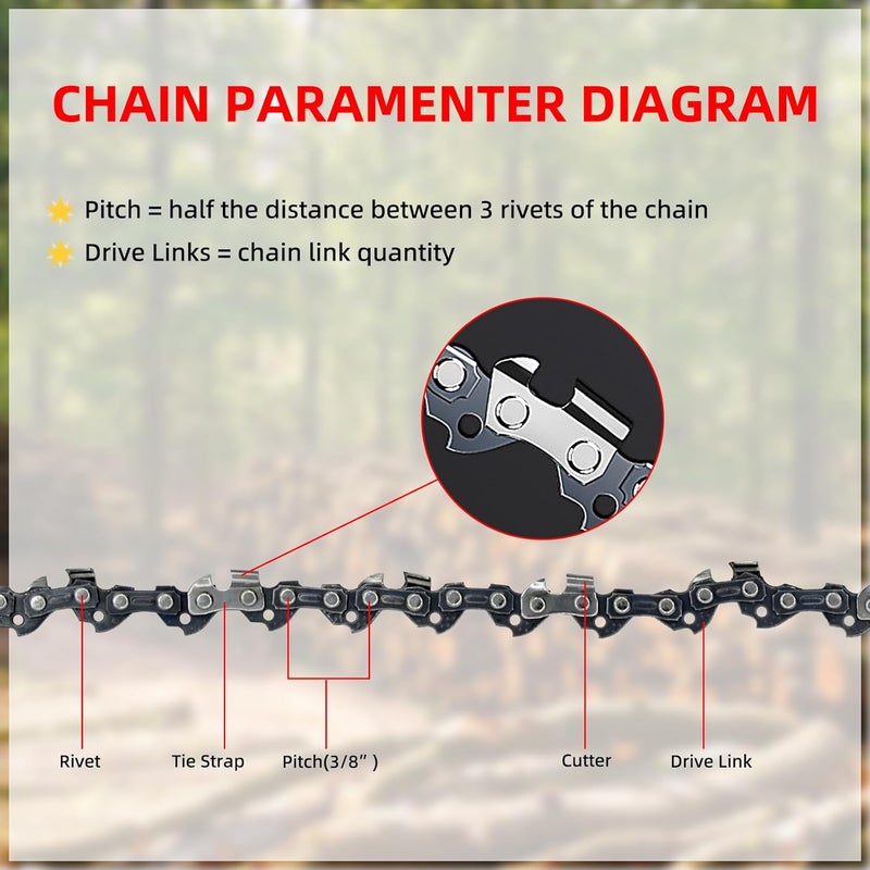 JINFFR 18 Inch Chainsaw Bar & Chain Combo 3/8" LP Pitch .050" Gauge 62 Drive Links 18" Replacement Chain Low-Kickback Chainsaw Chains Compatible with Echo, Poulan, Craftsman and More (2Chains + 1Bar) - Image 3